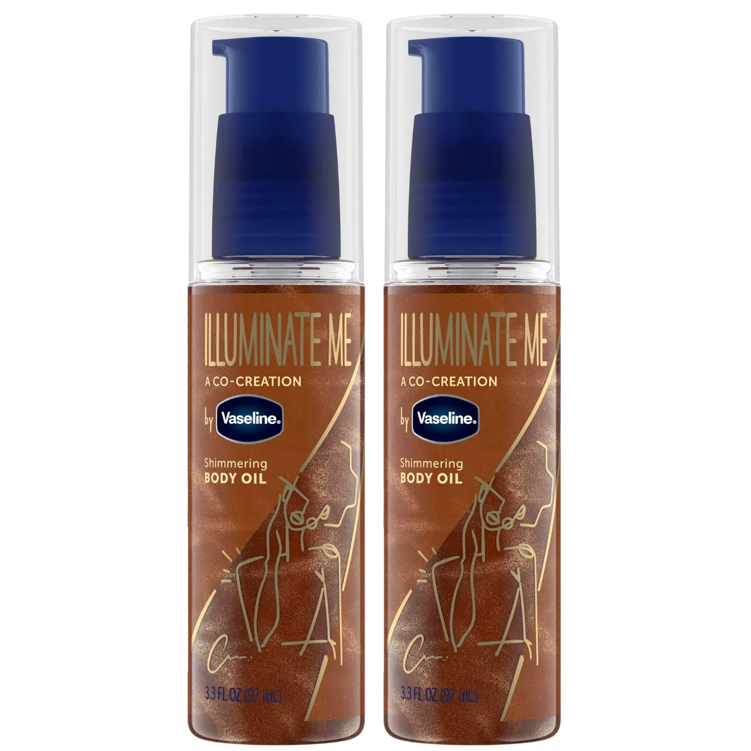 Vaseline Illuminate Me Shimmering Body Oil 3, Travel-Friendly 2-Pack – Glow Up Essentials for Melanin-Rich Skin, 3.3 Oz Ea