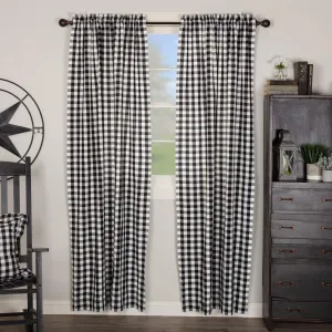 VHC Brands Annie Buffalo Check Cotton Farmhouse Curtains Rod Pocket Tie Back(s) Panel Pair, 84x40, Black