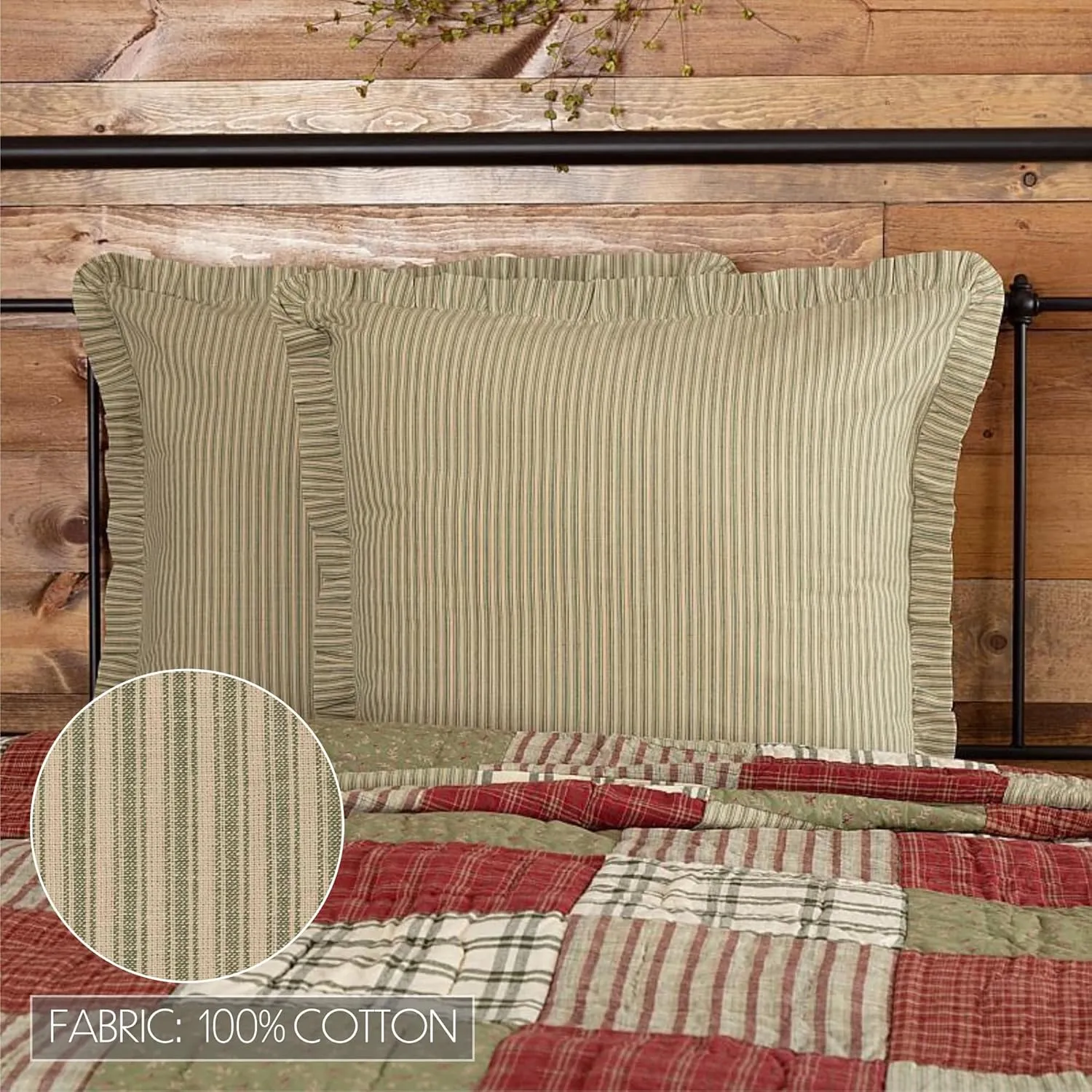 VHC Brands Prairie Winds Bedding Accessory, Green Stripes