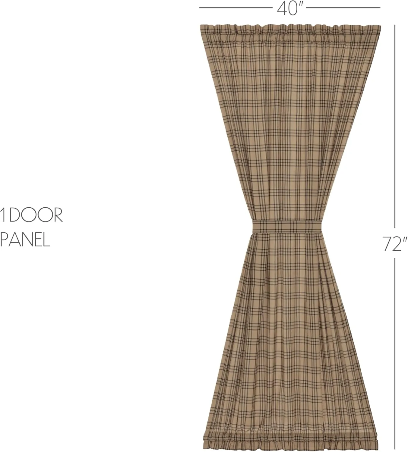 VHC Brands Sawyer Mill Plaid Cotton Farmhouse Curtains Rod Pocket Tie Back(s) Door Panel 72 Inches Length, Charcoal Black