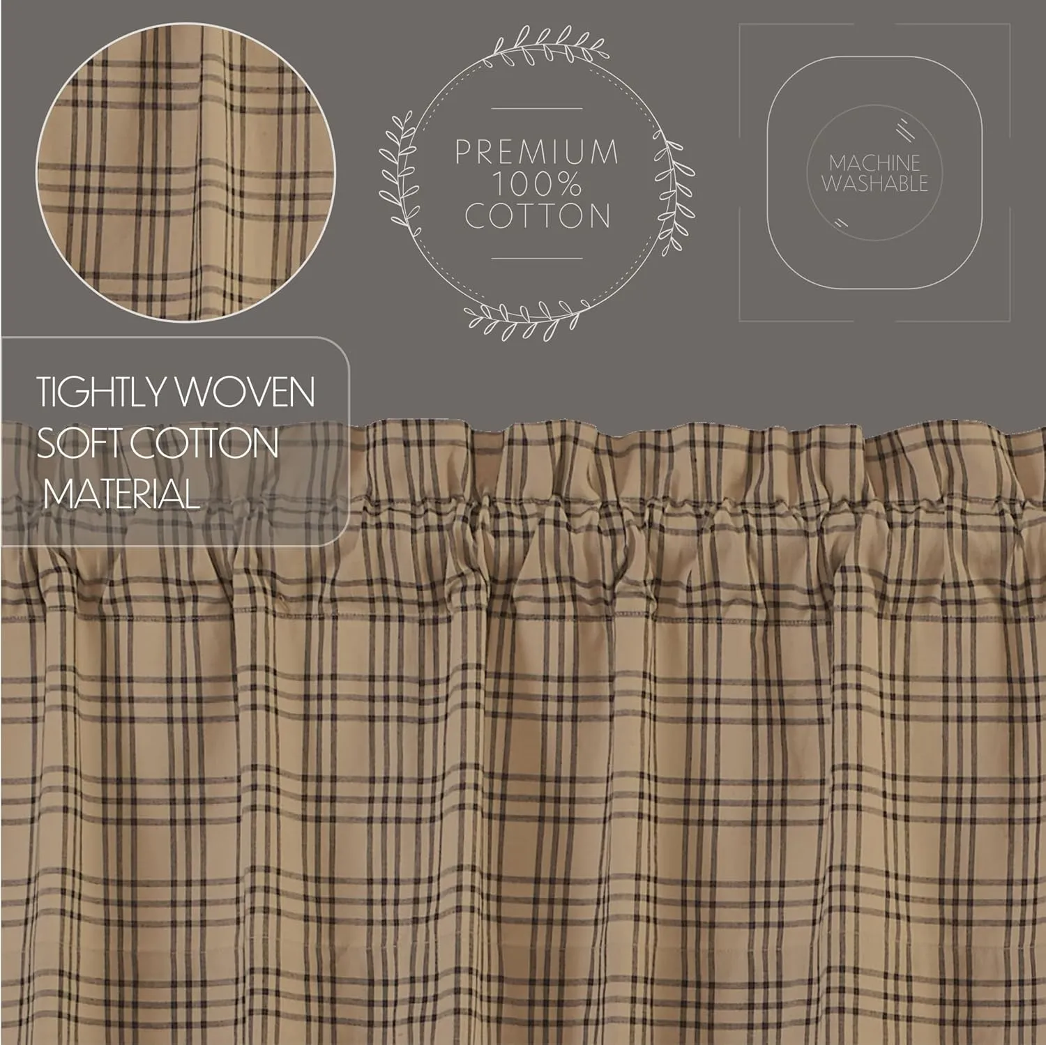 VHC Brands Sawyer Mill Plaid Cotton Farmhouse Curtains Rod Pocket Tie Back(s) Door Panel 72 Inches Length, Charcoal Black