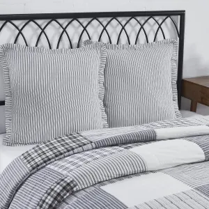VHC Brands, Sawyer Mill Ticking Stripe Euro Sham, Black, 26x26