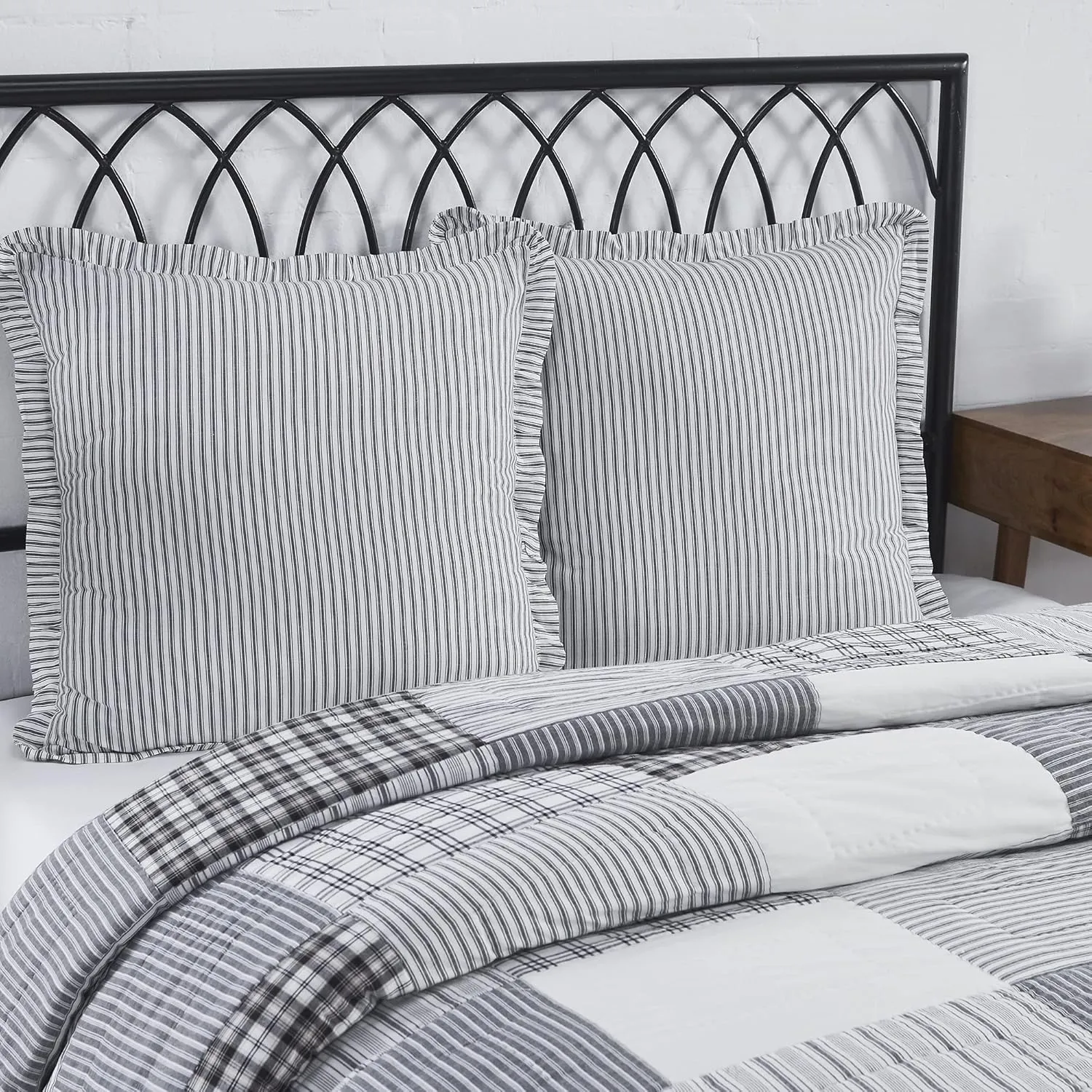 VHC Brands, Sawyer Mill Ticking Stripe Euro Sham, Black, 26x26