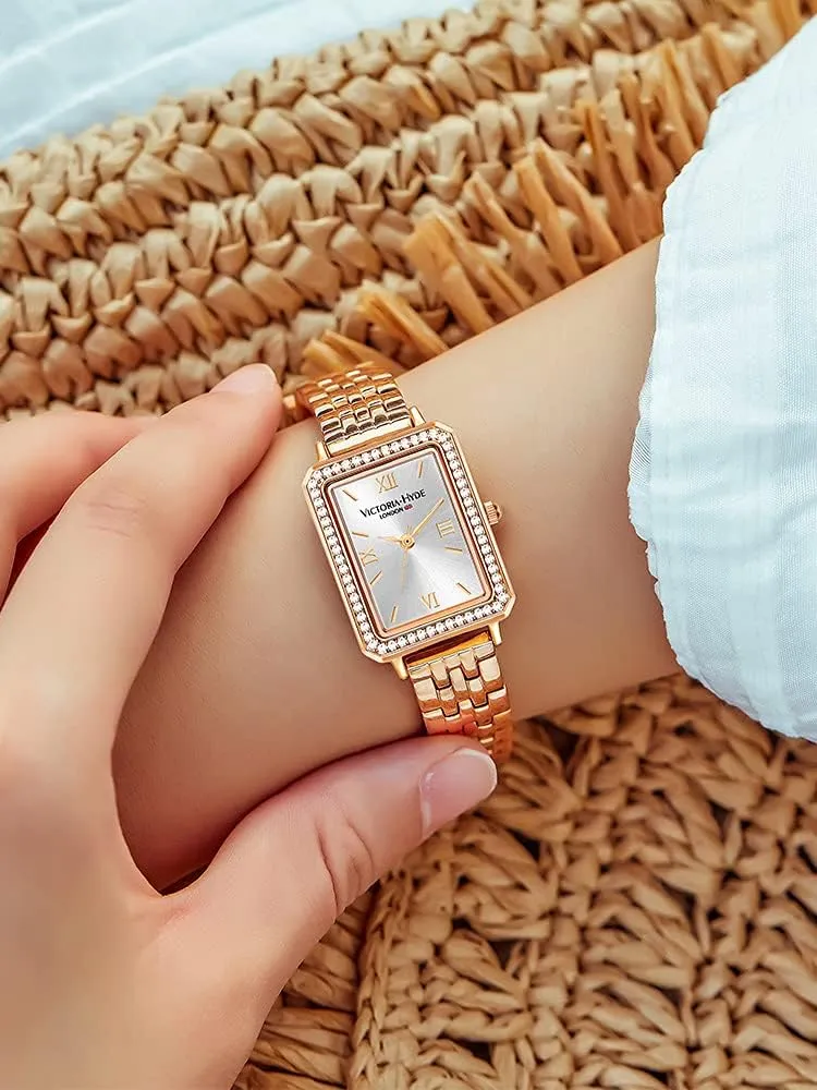 VICTORIA HYDE Women Watches Green Mother of Pearl Dial Ladies Wristwatches Genuine Leather Strap Classic Rectangular Case