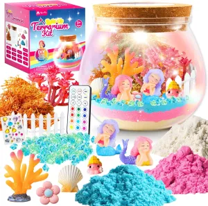 VigorFun Mermaid Terrarium Kit for Kids - Creative LED Night Light Gifts for Girls Birthday Age 3 , DIY Arts & Crafts Light Up Kit, Mermaids Toys for Kids 4 5 6 7 8 9 10 Year Old