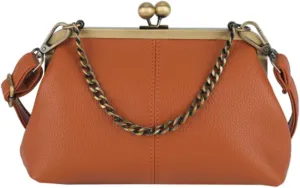 Vintage Kiss Lock Tote Women 2025 Clasp Clutch PU Leather Purse Crossbody Shoulder Bag Everyday Chic Messenger Handbag