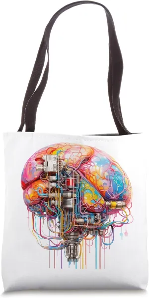 Vivid Cybernetic Cortex: Unique Electronic Brain Artwork Tote Bag