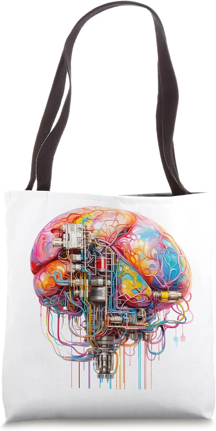 Vivid Cybernetic Cortex: Unique Electronic Brain Artwork Tote Bag