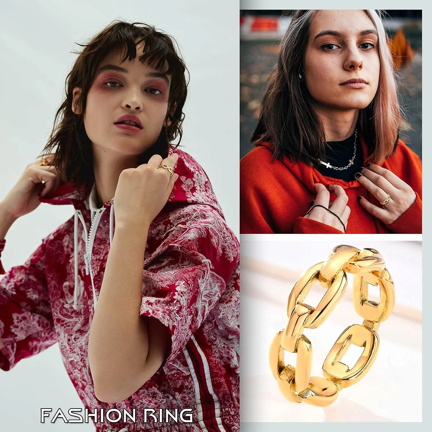 VNOX 18K Gold Plated/Silver Stainless Steel Cuff Link Ring for Women