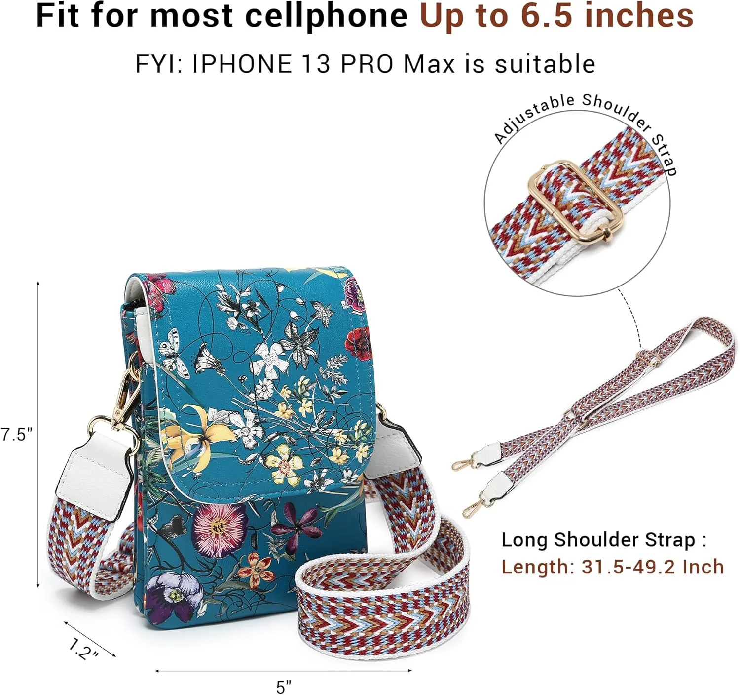 VONMAY Vegan Leather Small Crossbody Bags for Women, 3 Compartment Cell Phone Wallet Purses with Adjustable Guitar Strap
