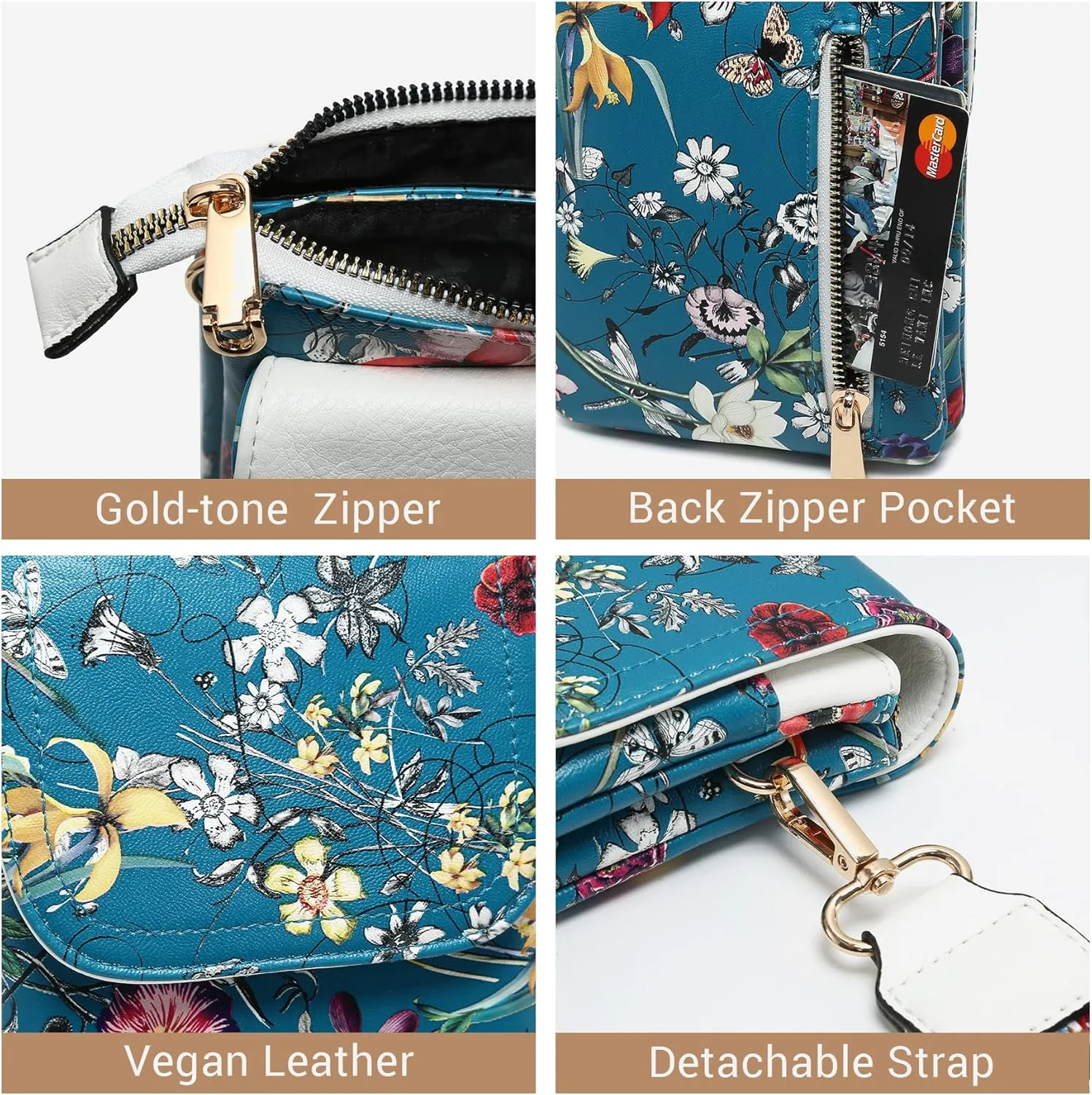 VONMAY Vegan Leather Small Crossbody Bags for Women, 3 Compartment Cell Phone Wallet Purses with Adjustable Guitar Strap