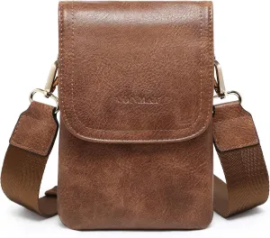 VONMAY Vegan Leather Small Crossbody Bags for Women, 3 Compartment Cell Phone Wallet Purses with Adjustable Guitar Strap