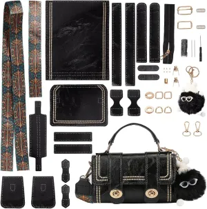 WADORN PU Leather Crossbody Bag Making Kit, DIY Knitting Crochet Shoulder Bag Making Materials PU Leather Handbags Sewing Kit for DIY Handmade Purse Making Accessories, 7.4x3.9x2.7 Inch (Black)