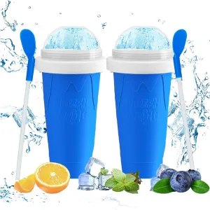 WALLBIG 2 Pack Slushie Maker, Magic Squeeze Cup - Portable Freeze Mug for Family (Blue Blue)