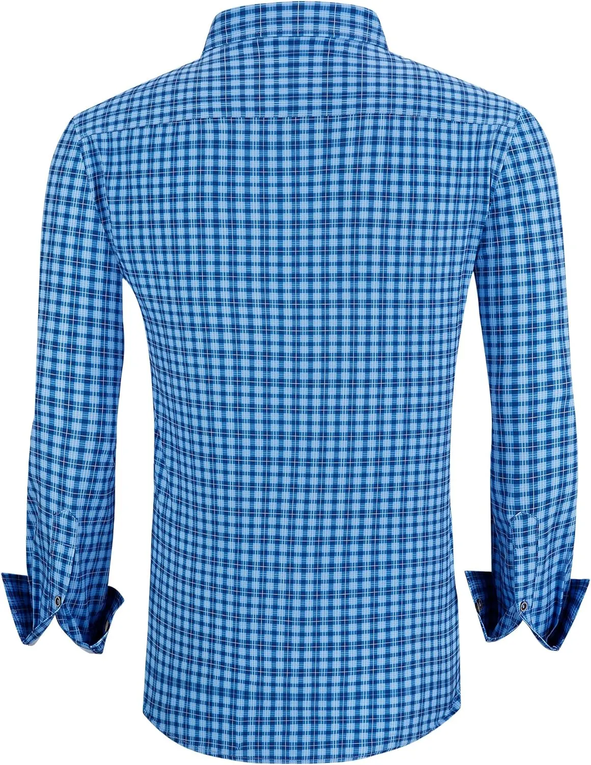 WARHORSEE Mens Casual Button Down Shirts Wrinkle Free 4-Way Stretch Dress Shirs Long Sleeve Plaid Business Shirts for Men