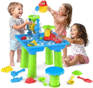 Water Table for Toddlers 3-5, 4 in 1 Kids Water and Sand Outdoor Activity with Sand Toys Outdoor Sensory Toys for Summer Beach Backyard Activity Kids Ages 4-8