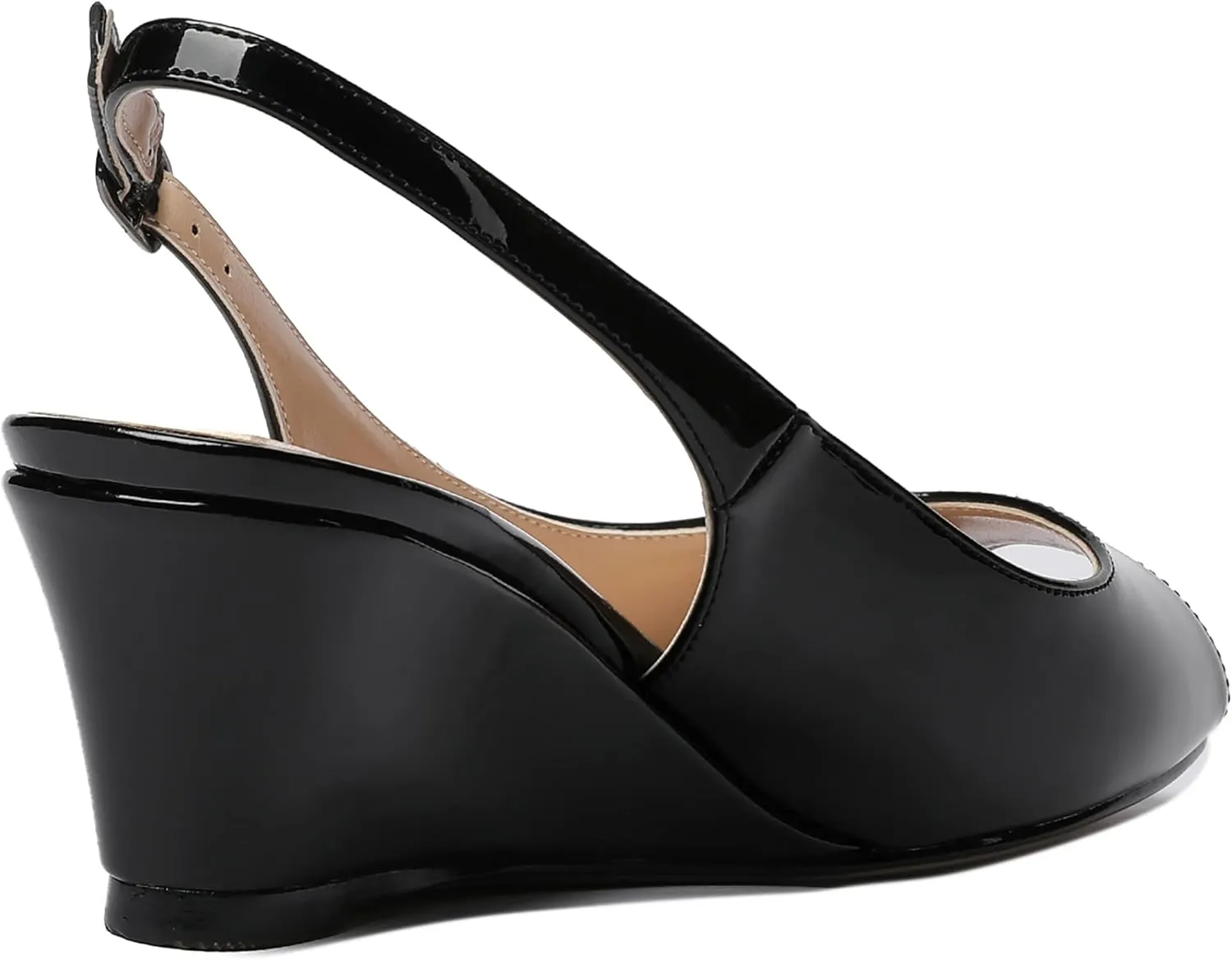 WAYDERNS Women's Peep Toe Slingback Buckle Patent Leather Wedge Low Heel Pumps Shoes 2 Inch