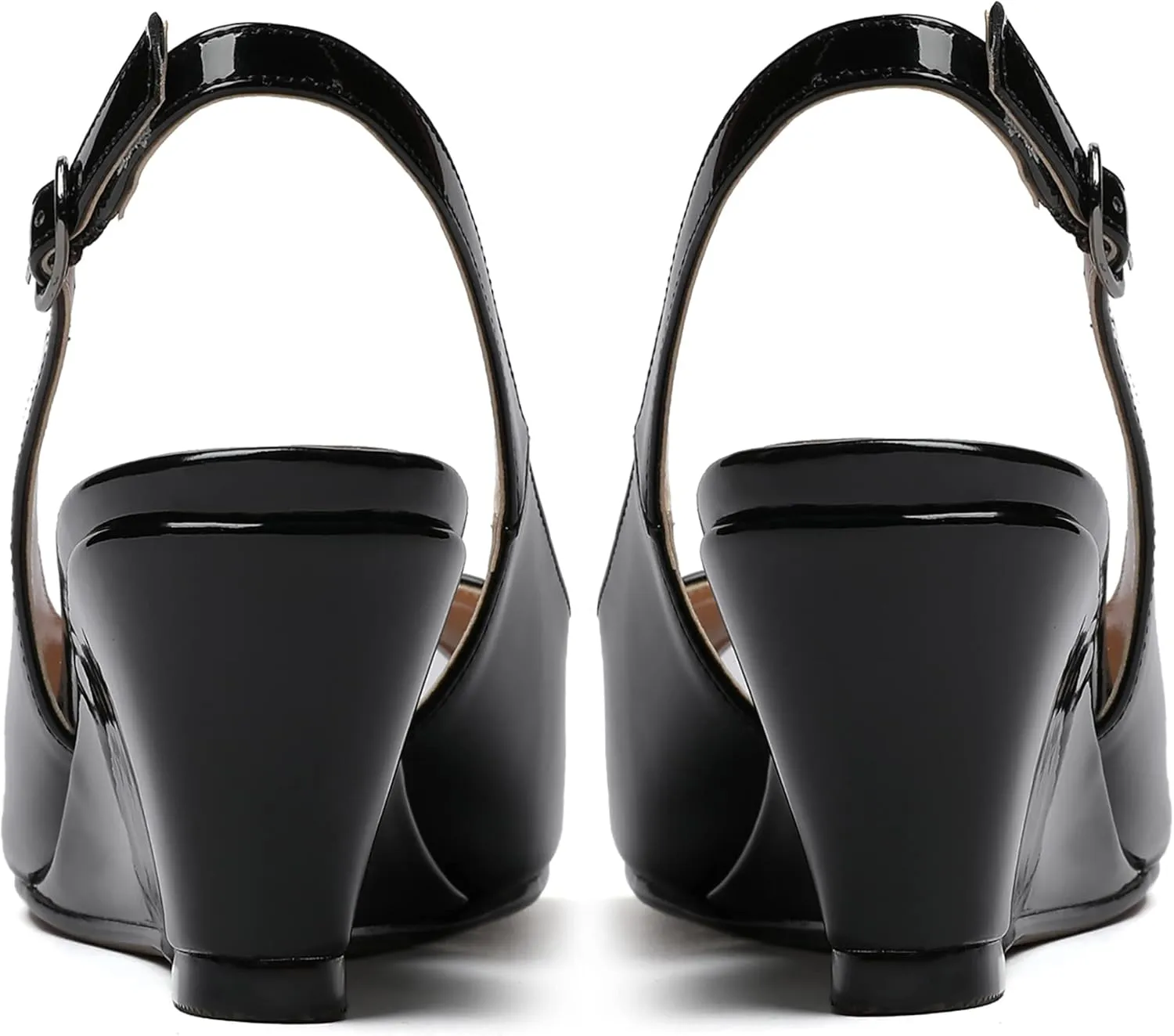 WAYDERNS Women's Peep Toe Slingback Buckle Patent Leather Wedge Low Heel Pumps Shoes 2 Inch