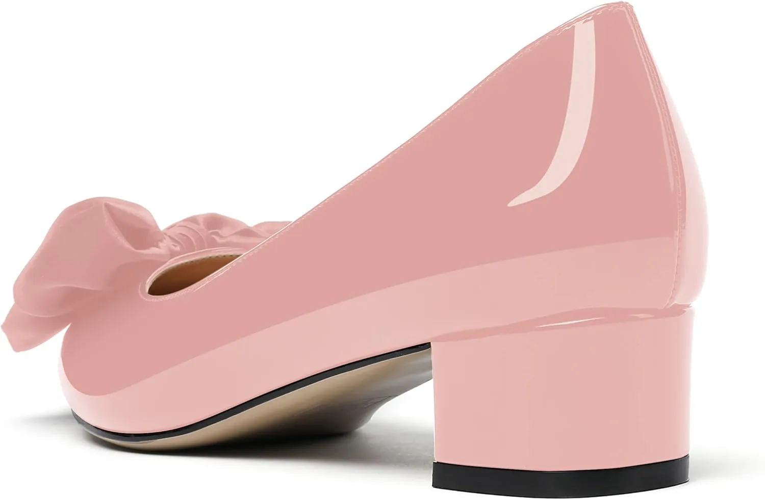 WAYDERNS Women's Pointed Toe Slip On Block Patent Bow Chunky Low Heel Pumps Shoes 1.5 Inch