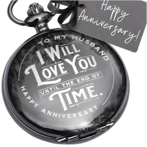 Wedding Anniversary Gift for Husband from Wife – The Best “Anniversary Card to Husband” Alternative – Engraved Mens Pocket Watch for 1st, 15 or Silver Anniversary Gifts for Men, Ready to Gift
