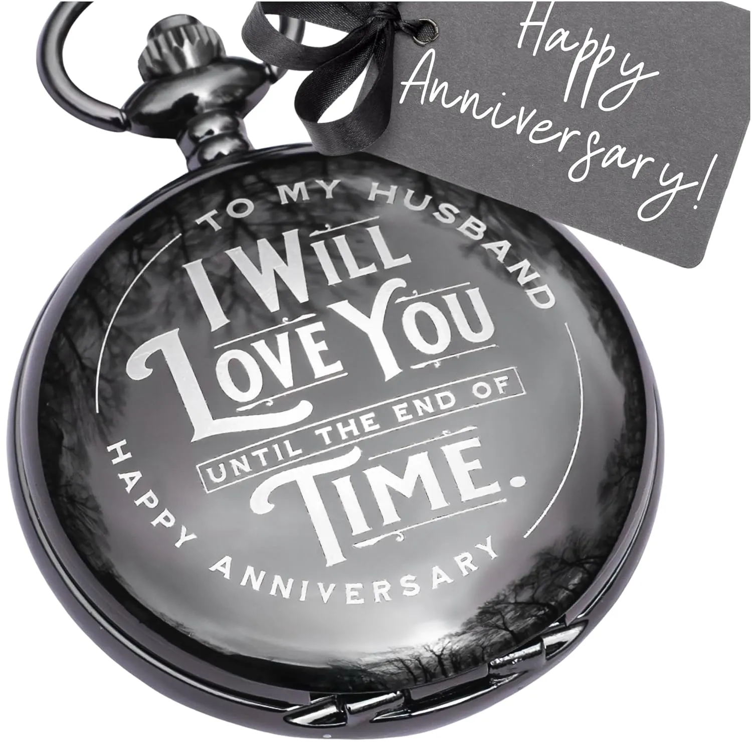 Wedding Anniversary Gift for Husband from Wife – The Best “Anniversary Card to Husband” Alternative – Engraved Mens Pocket Watch for 1st, 15 or Silver Anniversary Gifts for Men, Ready to Gift