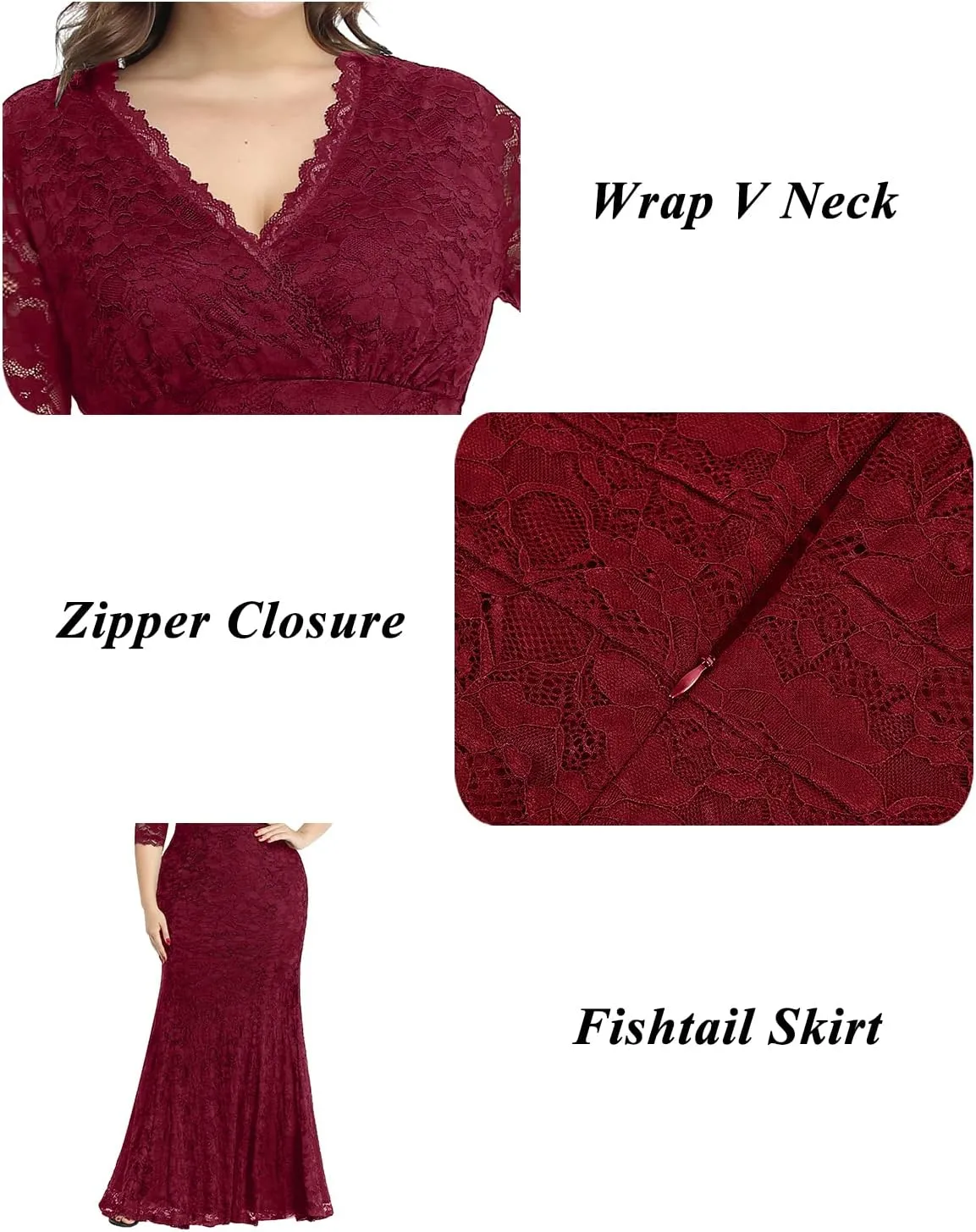 Wedding Dresses for Bride Plus Size - Mermaid Formal Evening Gown Wrap Neck Lace Dress