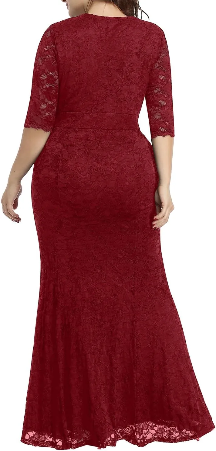 Wedding Dresses for Bride Plus Size - Mermaid Formal Evening Gown Wrap Neck Lace Dress