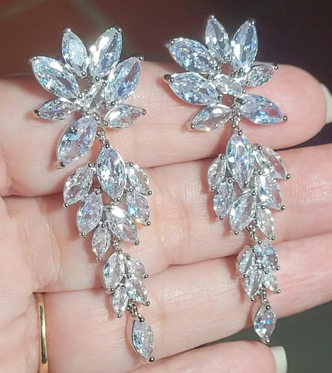 Wedding Earrings Elegant Statement Dangle Drop Dangling CZ Marquise Cubic Zirconia AAAAA 18K Gold Plated Rhinestone Luxurious for Brides Bridal Wedding Women Precious Crystal