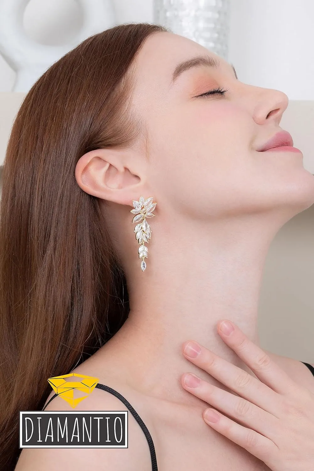 Wedding Earrings Elegant Statement Dangle Drop Dangling CZ Marquise Cubic Zirconia AAAAA 18K Gold Plated Rhinestone Luxurious for Brides Bridal Wedding Women Precious Crystal