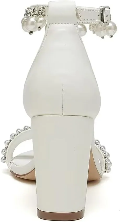 Wedding Shoes for Bride Block Heel Pearl Bridal Heels Wedding Heeled Sandals