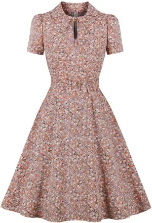 Wellwits Women's Shirt Collar Sailor Tie Summer Vintage Floral Dress