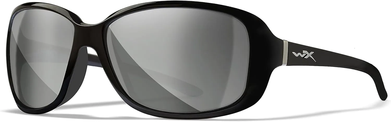 Wiley X WX Affinity Womens Silver Flash Lenses Mirror Gloss Black Sunglasses Grey Base, UV Eye Protection and Safety For Outdoor Sports Prescription Ready