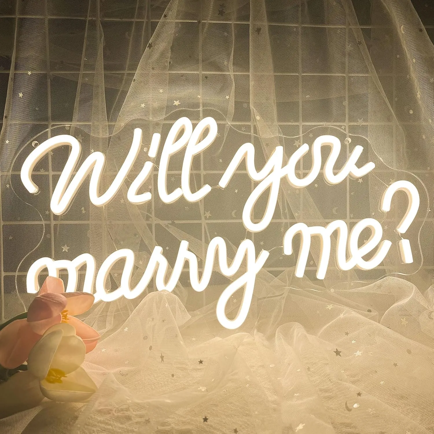 Will You Marry Me Neon Sign Romantic Warm White LED Neon Light for Proposal Engagement Decor,USB Powered Marry Me Light Up Sign for Room Wedding Valentines Day Girlfriend Party Wall Art