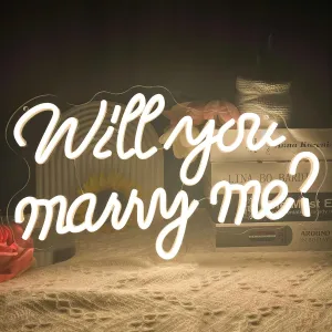 Will You Marry Me Neon Sign Romantic Warm White LED Neon Light for Proposal Engagement Decor,USB Powered Marry Me Light Up Sign for Room Wedding Valentines Day Girlfriend Party Wall Art