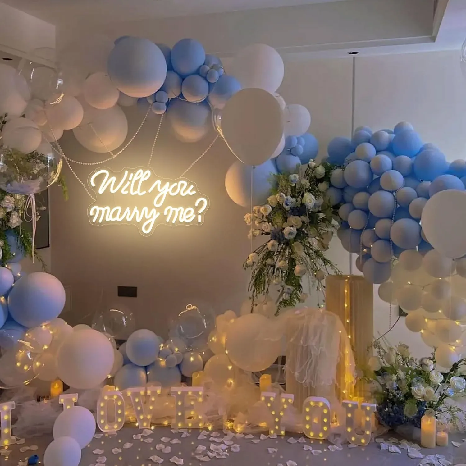 Will You Marry Me Neon Sign Romantic Warm White LED Neon Light for Proposal Engagement Decor,USB Powered Marry Me Light Up Sign for Room Wedding Valentines Day Girlfriend Party Wall Art