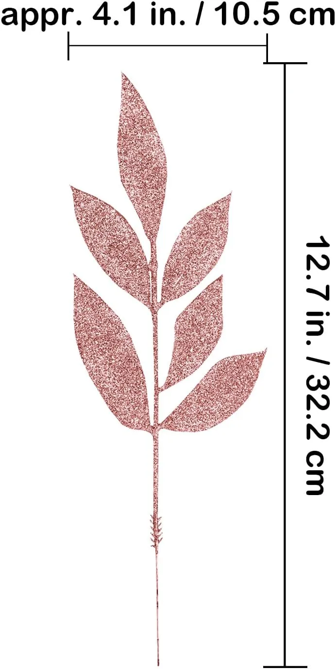 Winlyn 40 Pcs Christmas Artificial Leaf Picks Rose Gold Glitter Bay Leaf Sprays 12" Tall Christmas Tree Picks Decorations Rose Gold Christmas Tree Wreath Wedding Bouquet Seasonal Holiday Centerpiece