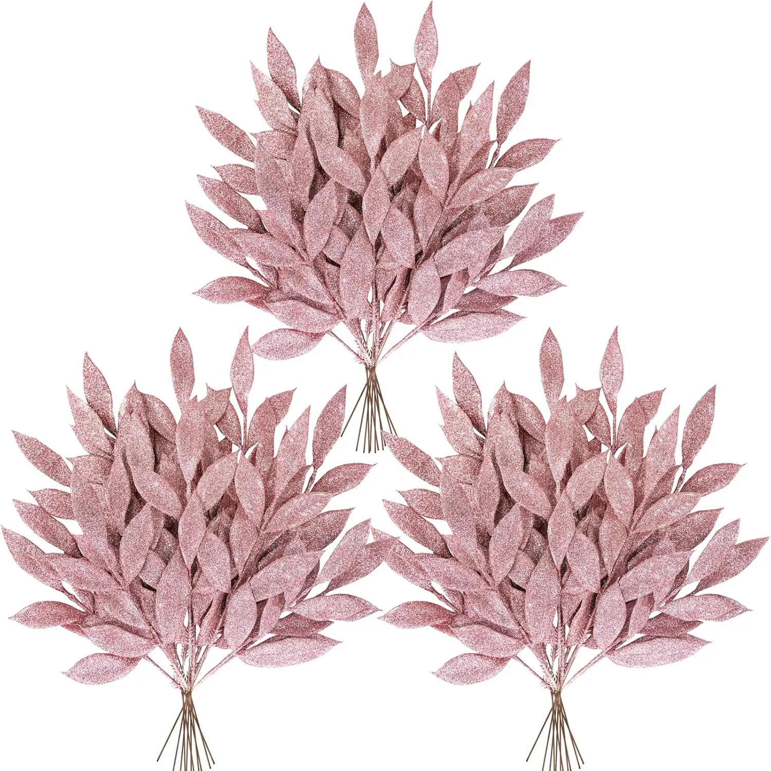 Winlyn 40 Pcs Christmas Artificial Leaf Picks Rose Gold Glitter Bay Leaf Sprays 12" Tall Christmas Tree Picks Decorations Rose Gold Christmas Tree Wreath Wedding Bouquet Seasonal Holiday Centerpiece