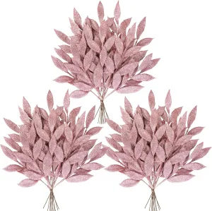Winlyn 40 Pcs Christmas Artificial Leaf Picks Rose Gold Glitter Bay Leaf Sprays 12" Tall Christmas Tree Picks Decorations Rose Gold Christmas Tree Wreath Wedding Bouquet Seasonal Holiday Centerpiece
