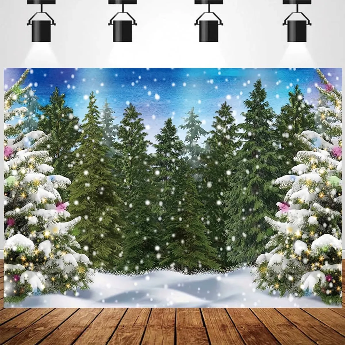 Winter Forest Landscape Photography Backdrop Winter Landscape Forest Ice and Snow World Theme Backdrop Snowy Christmas Pine Tree Backdrop Natral Scence Xmas Party Decoration Photo Banner,8X6FT