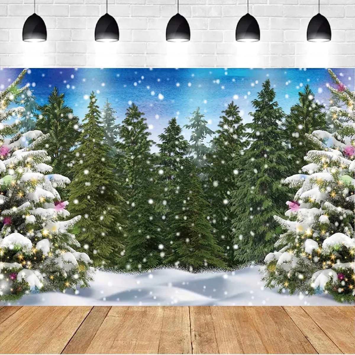 Winter Forest Landscape Photography Backdrop Winter Landscape Forest Ice and Snow World Theme Backdrop Snowy Christmas Pine Tree Backdrop Natral Scence Xmas Party Decoration Photo Banner,8X6FT