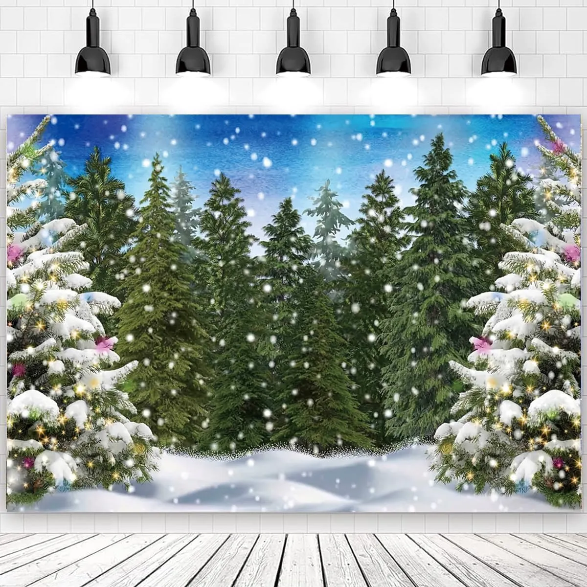 Winter Forest Landscape Photography Backdrop Winter Landscape Forest Ice and Snow World Theme Backdrop Snowy Christmas Pine Tree Backdrop Natral Scence Xmas Party Decoration Photo Banner,8X6FT