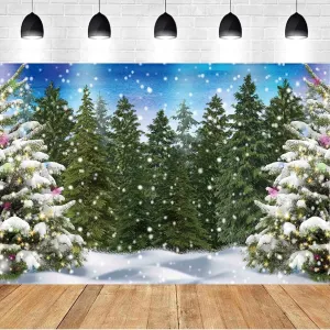 Winter Forest Landscape Photography Backdrop Winter Landscape Forest Ice and Snow World Theme Backdrop Snowy Christmas Pine Tree Backdrop Natral Scence Xmas Party Decoration Photo Banner,8X6FT