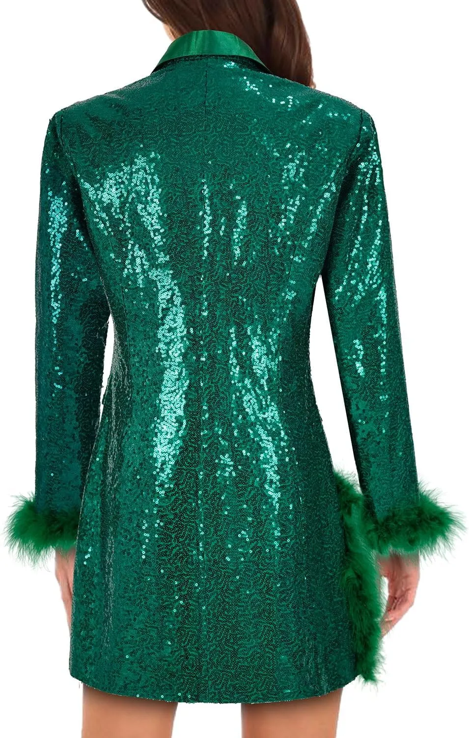 Women Sequin Jacket Long Sleeved Slim Blazer with Pocket