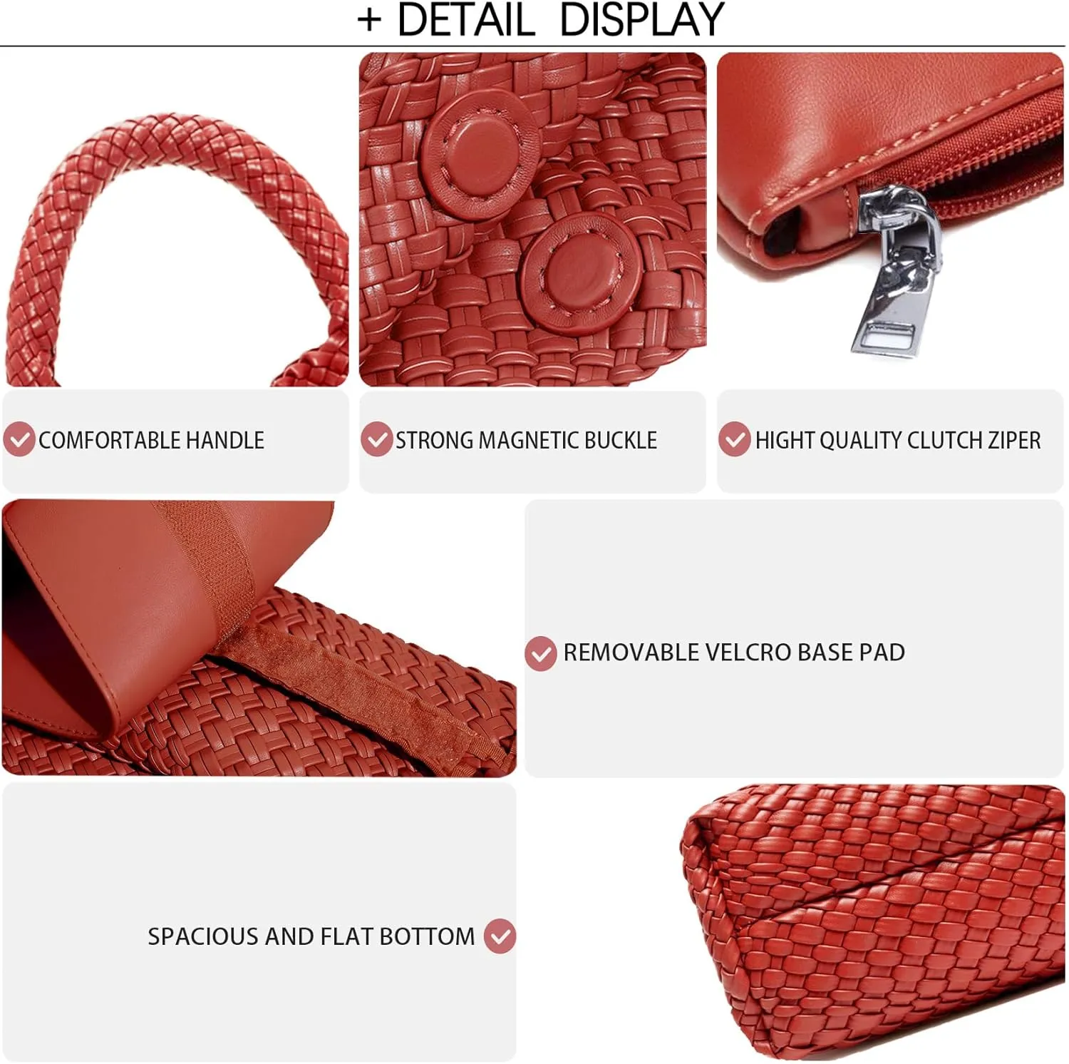 Women Vegan Leather Hand-Woven Tote Handbag Fashion Shoulder Top-handle Bag All-Match Underarm Bag with Purse