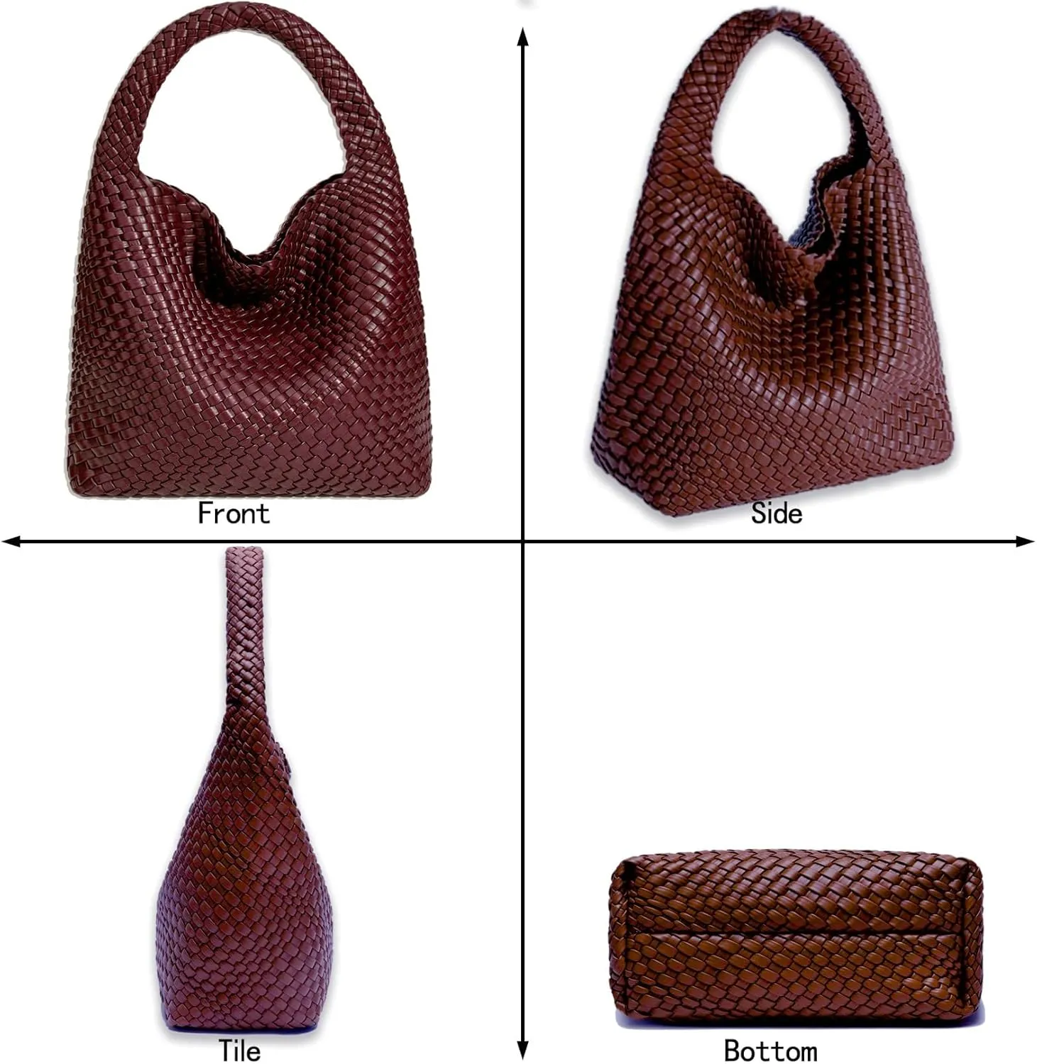 Women Vegan Leather Hand-Woven Tote Handbag Fashion Shoulder Top-handle Bag All-Match Underarm Bag with Purse
