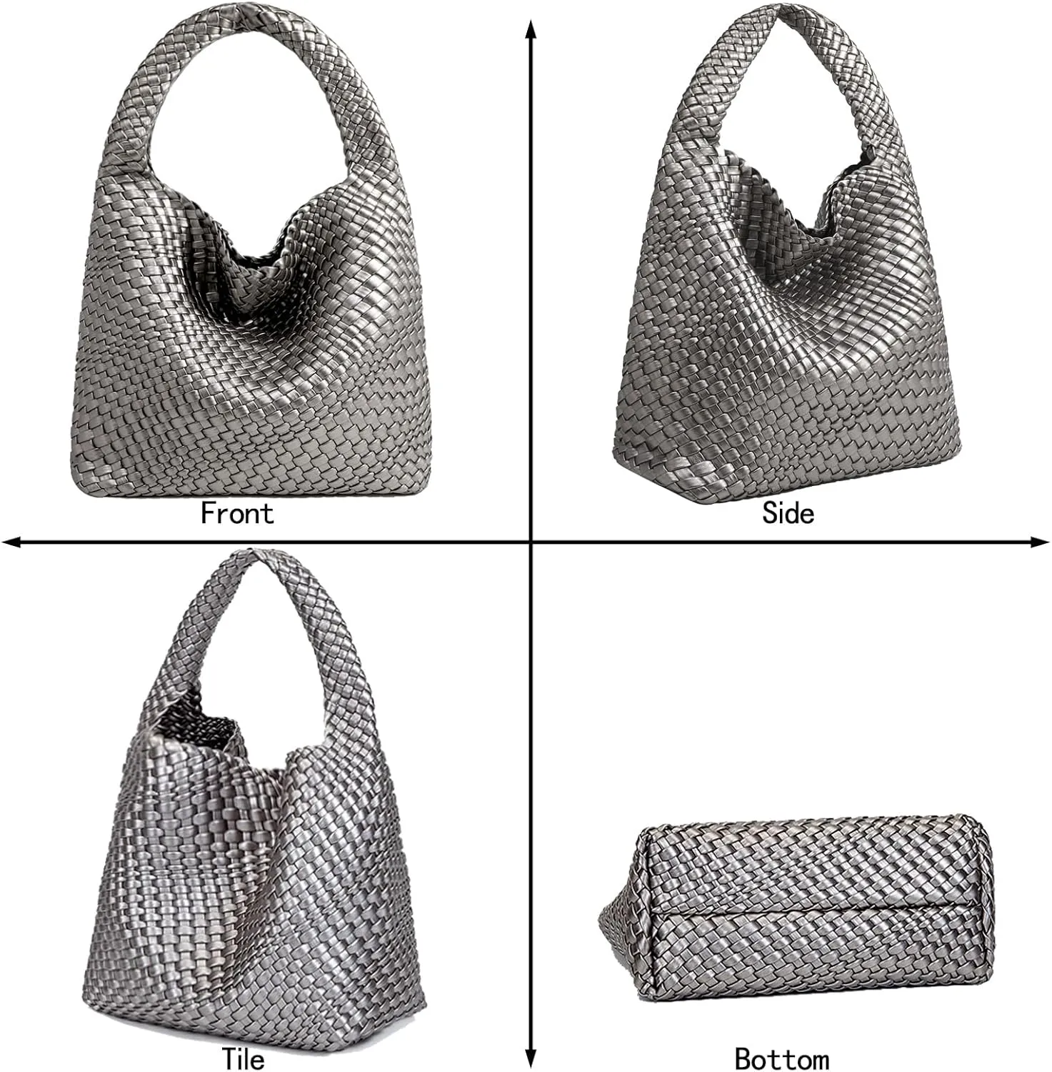 Women Vegan Leather Hand-Woven Tote Handbag Fashion Shoulder Top-handle Bag All-Match Underarm Bag with Purse