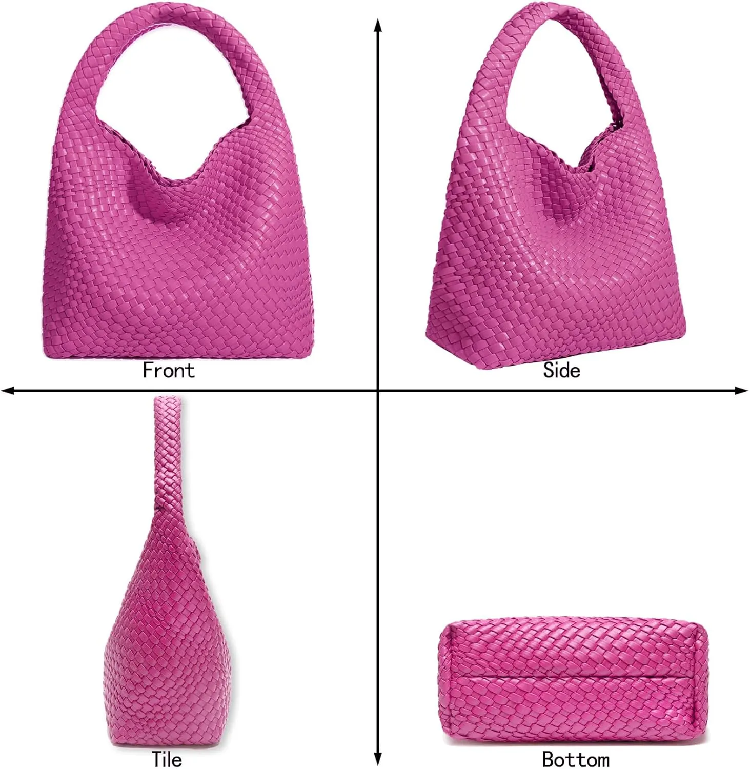 Women Vegan Leather Hand-Woven Tote Handbag Fashion Shoulder Top-handle Bag All-Match Underarm Bag with Purse