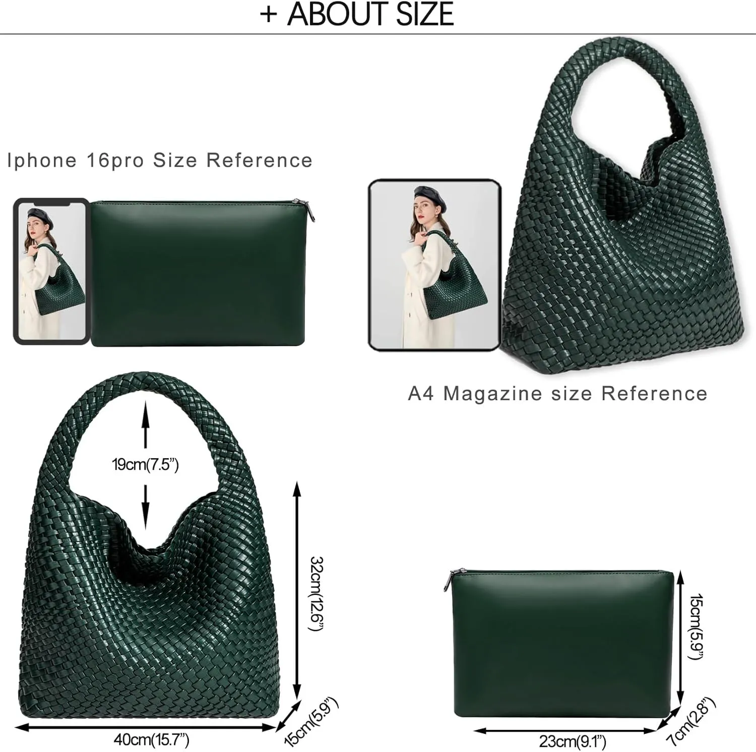 Women Vegan Leather Hand-Woven Tote Handbag Fashion Shoulder Top-handle Bag All-Match Underarm Bag with Purse