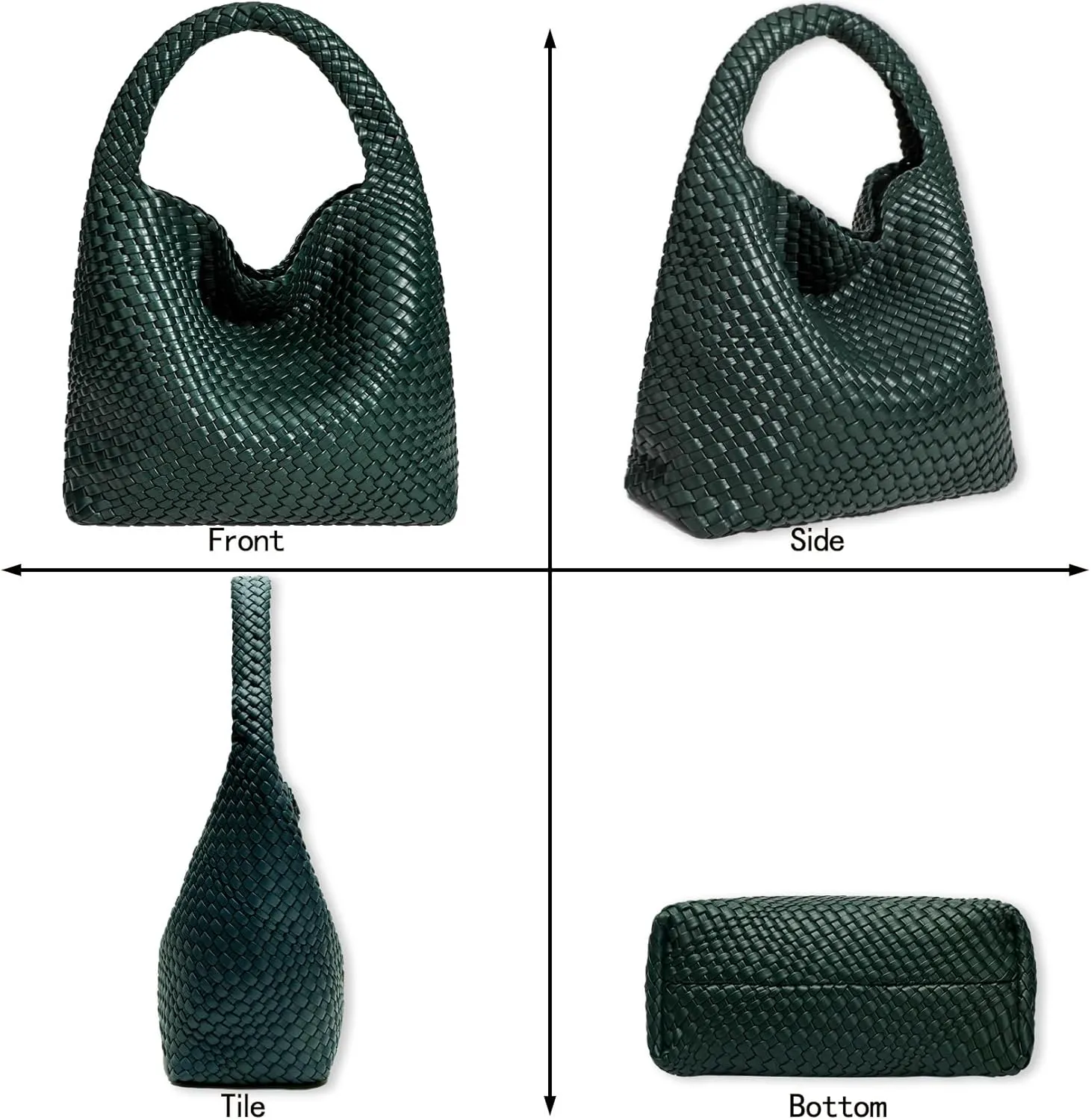 Women Vegan Leather Hand-Woven Tote Handbag Fashion Shoulder Top-handle Bag All-Match Underarm Bag with Purse
