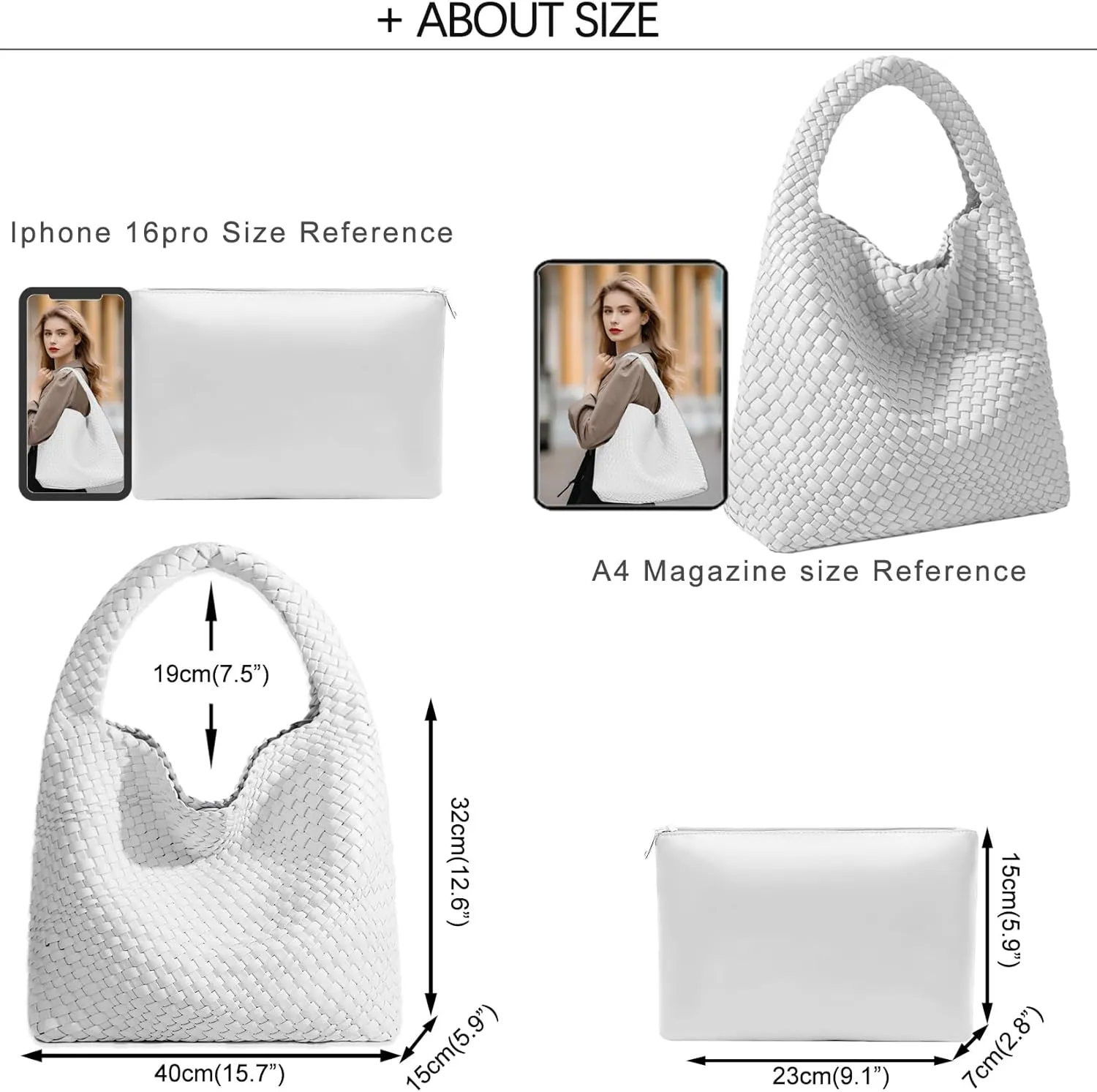 Women Vegan Leather Hand-Woven Tote Handbag Fashion Shoulder Top-handle Bag All-Match Underarm Bag with Purse